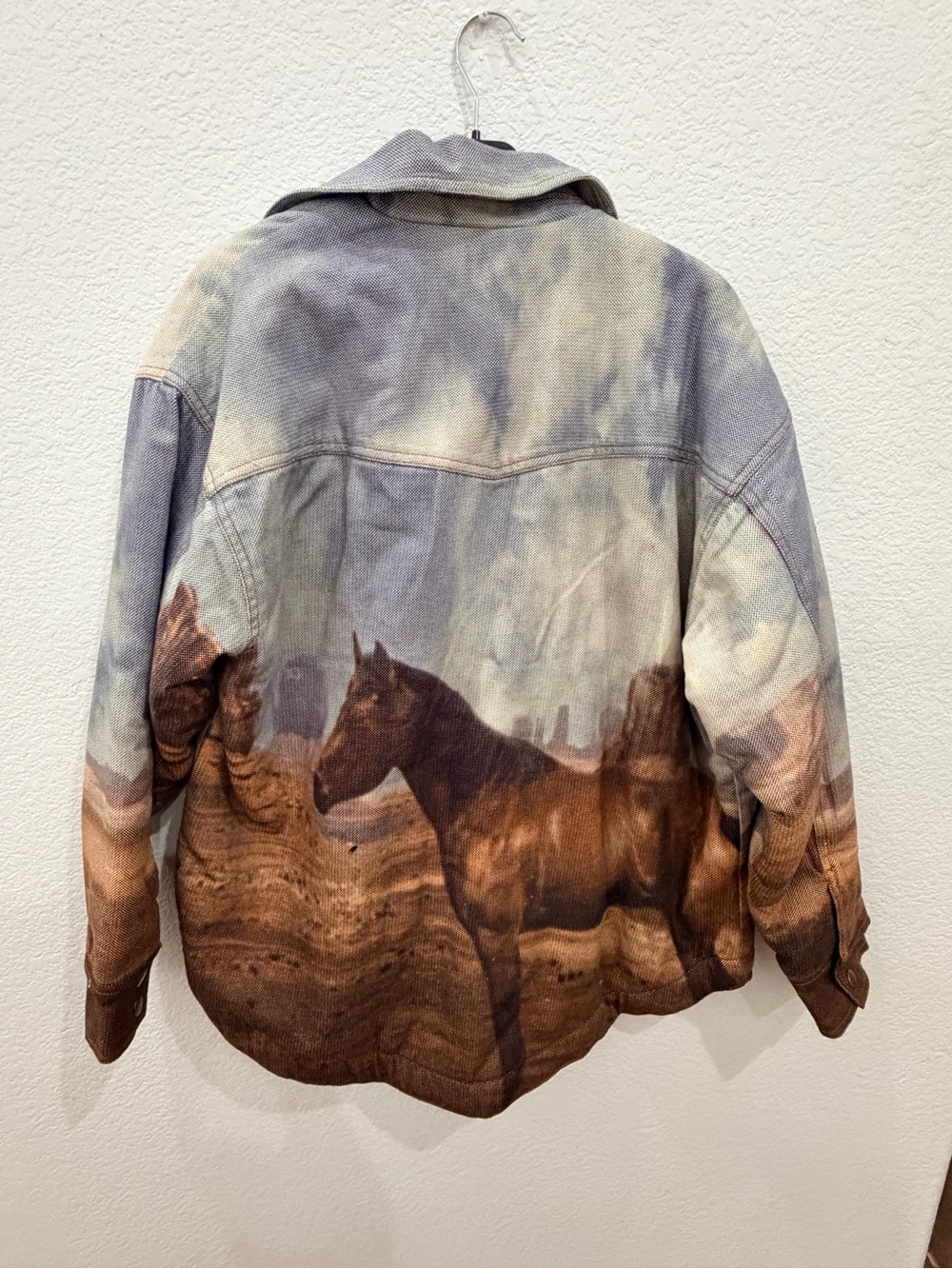 BDG Pastel Blue and Brown Tie-Dye Sherpa-Lined Bomber Jacket - Picture 2 of 2